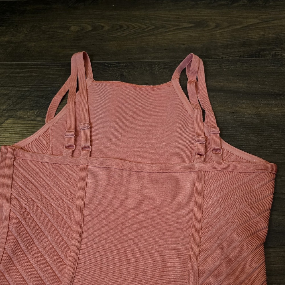 Stretta Bandage Bodycon Mini Dress M Pink‎ Salmon Peach Party Clubwear Y2K - Picture 9 of 13